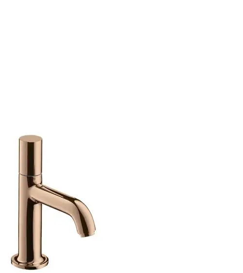 Standventil in Polished Red Gold-Finish von AXOR, mit rundem Fundament und einer geschwungenen Auslaufform, auf weißem Hintergrund.